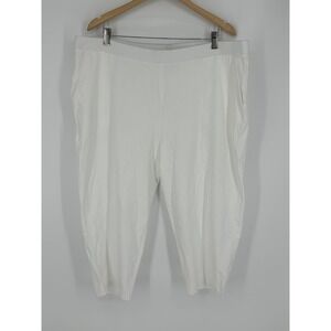 Susan Graver Weekend Crop Pants Women's 2X White Cargo Stretch Capris Coastal R1